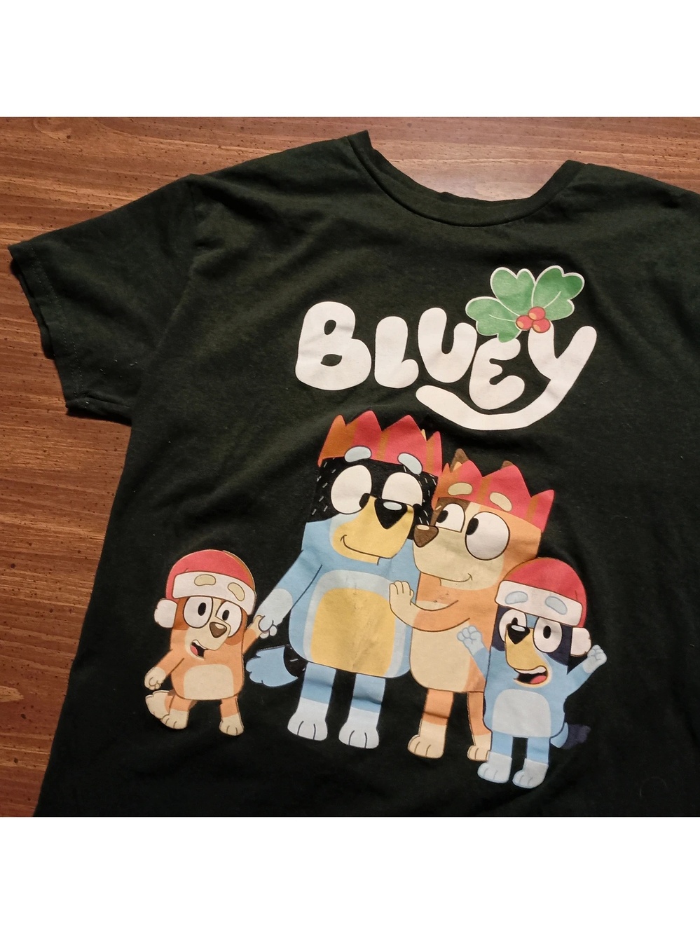 Bluey Christmas T-shirt - Small // Dog cartoon family xmas cute tee shirt